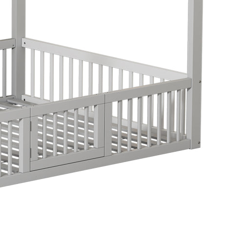 Montessori Floor House Bed with Safety Gate & Guardrails - Morderncharm store