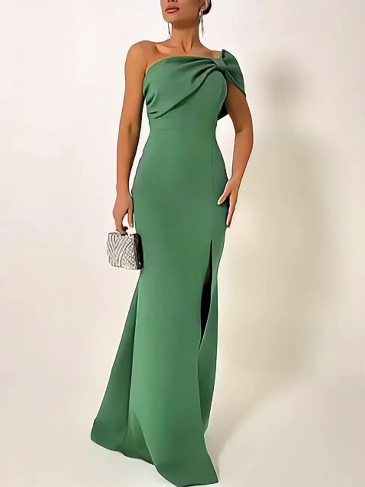 Green Bow Tube Top Evening Dress null