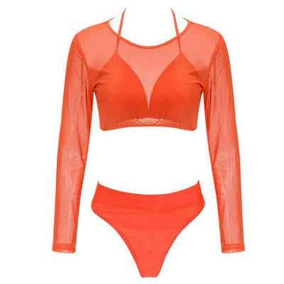 Three-piece Solid Sexy See-through Bikini null