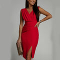 Summer V-neck Sleeveless Split Dress Fashion Slim High Waist Party Club Clothing For Women null
