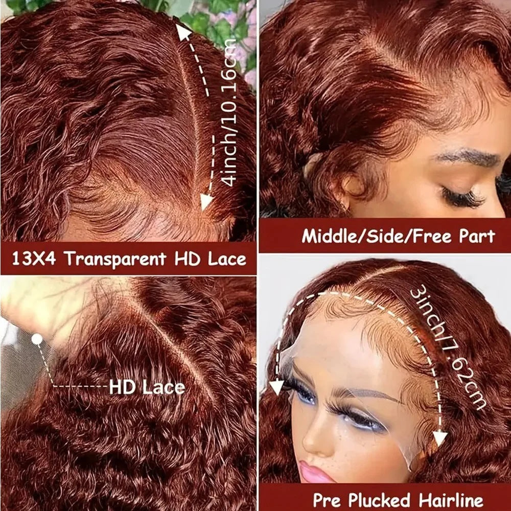 Reddish Brown Water Wave HD Lace Front Wig Human Hair null