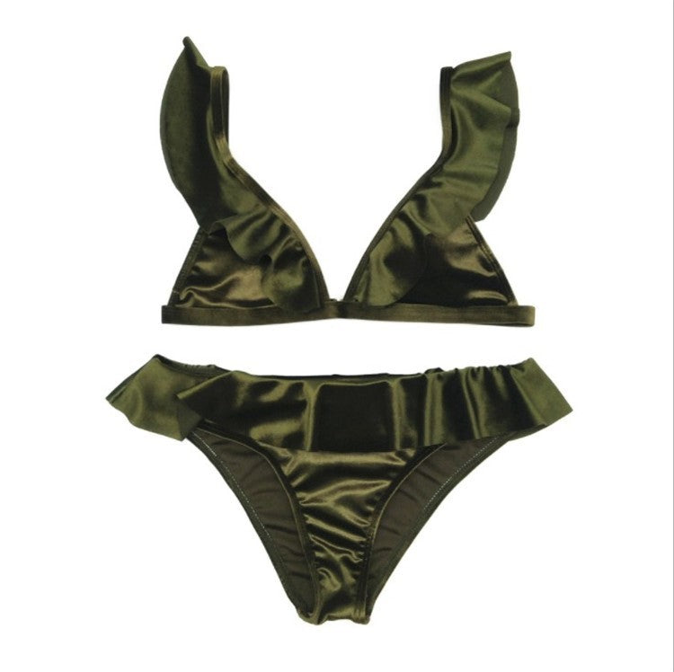 Women Ice Velvet Ruffle Bikini Sets Band null