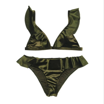Women Ice Velvet Ruffle Bikini Sets Band null