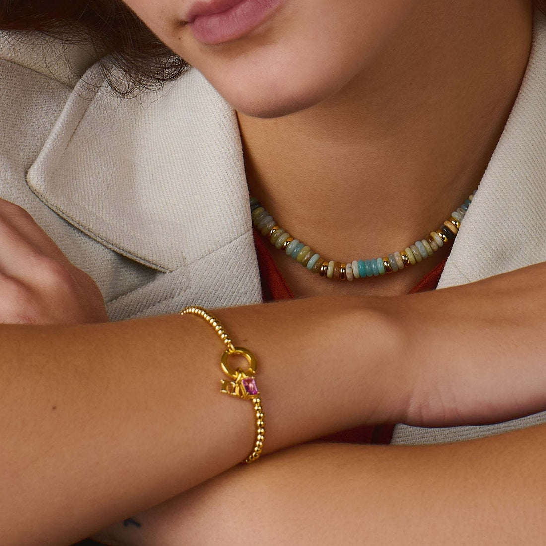 Elegant women's birthstone bracelet featuring colorful gemstones and a stylish design, perfect for fashionable accessories.