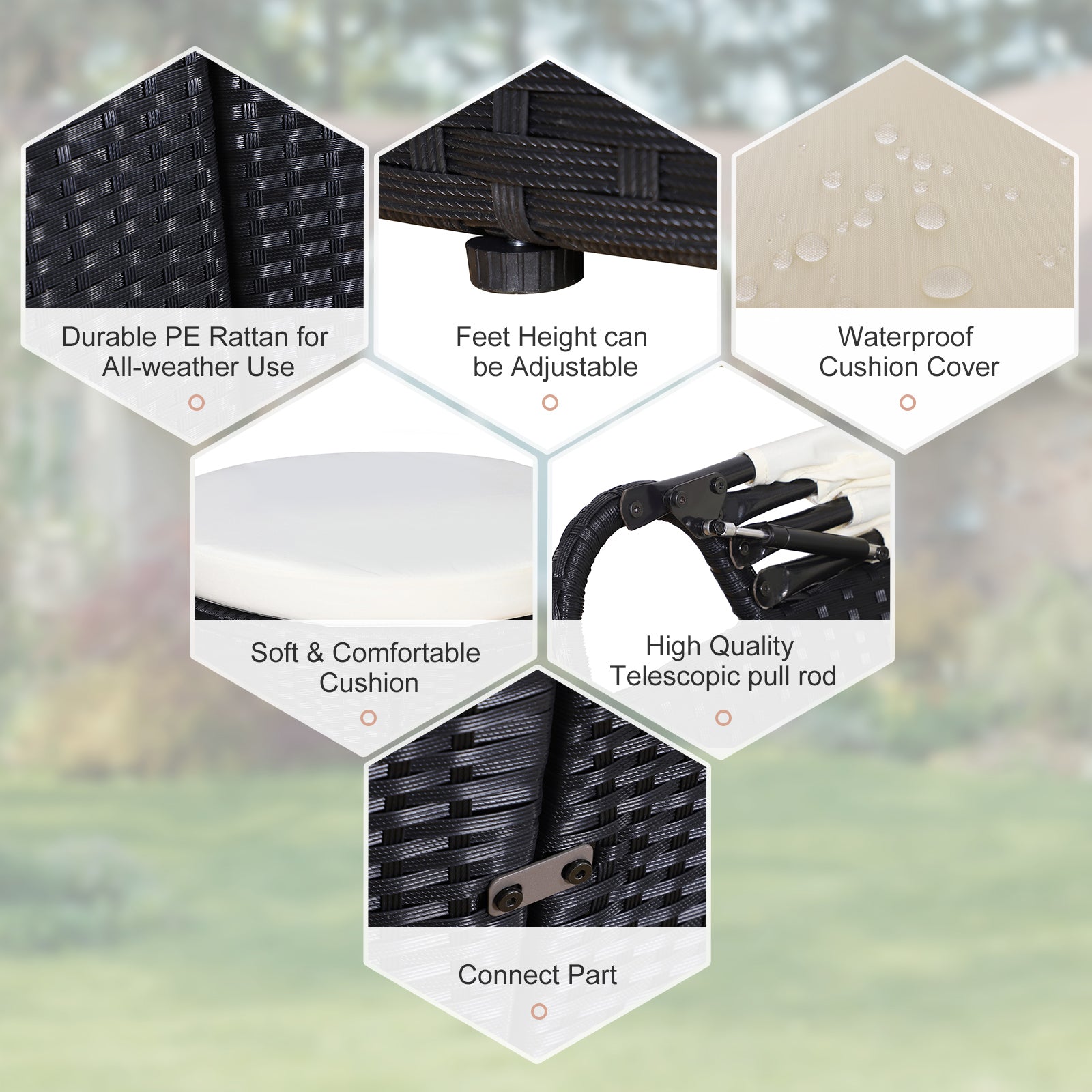 Five-Piece Rattan Garden Bed, With Canopy - Black/White - Morderncharm store