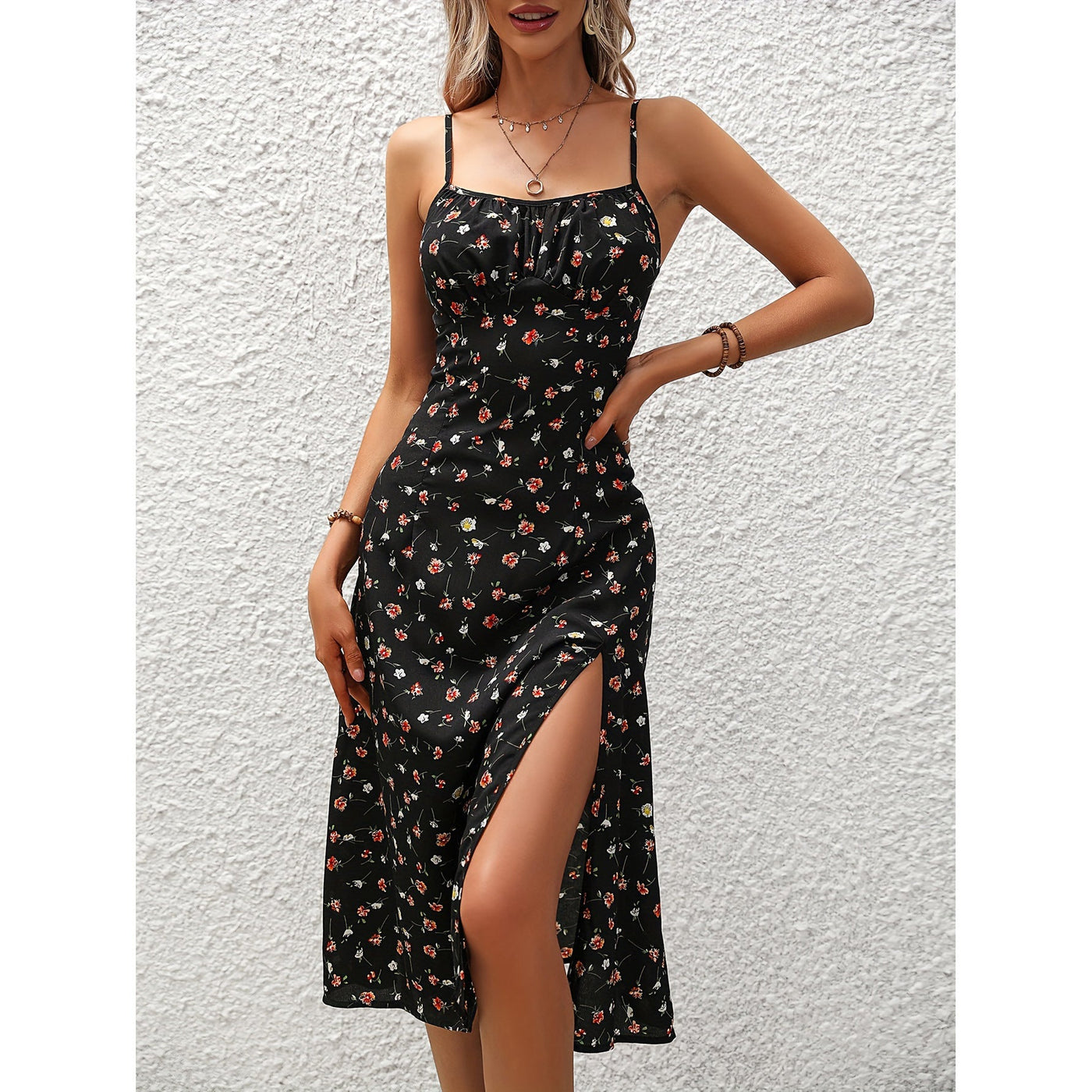 New Polka Dot Print Suspender Dress Summer Sexy Split Long Dresses For Womens Clothing null