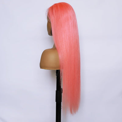 Human Hair 13x4 Front Lace Light Pink Straight Stripe Wig Headband null