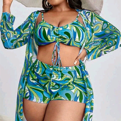 Women's Floral Swimsuit Bikini Three-piece Set null