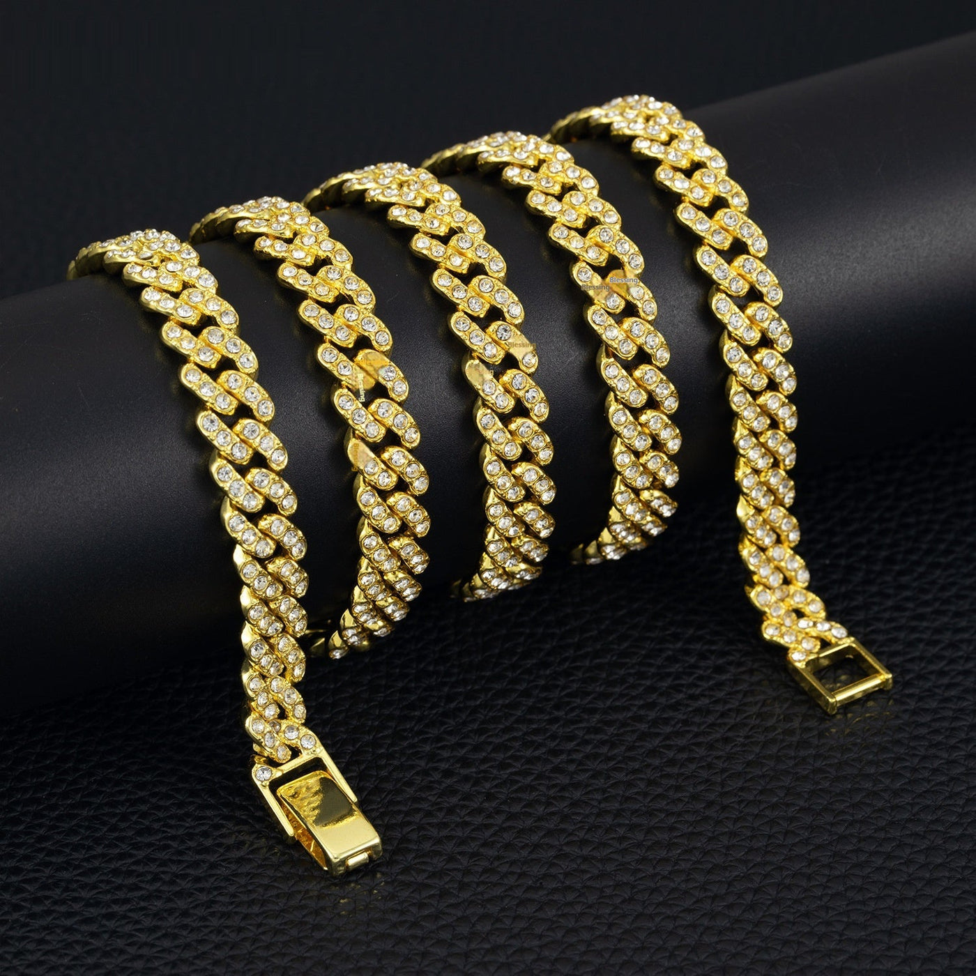 9mm Cuban Link Chain Alloy Single Row Drill Men's Necklace null