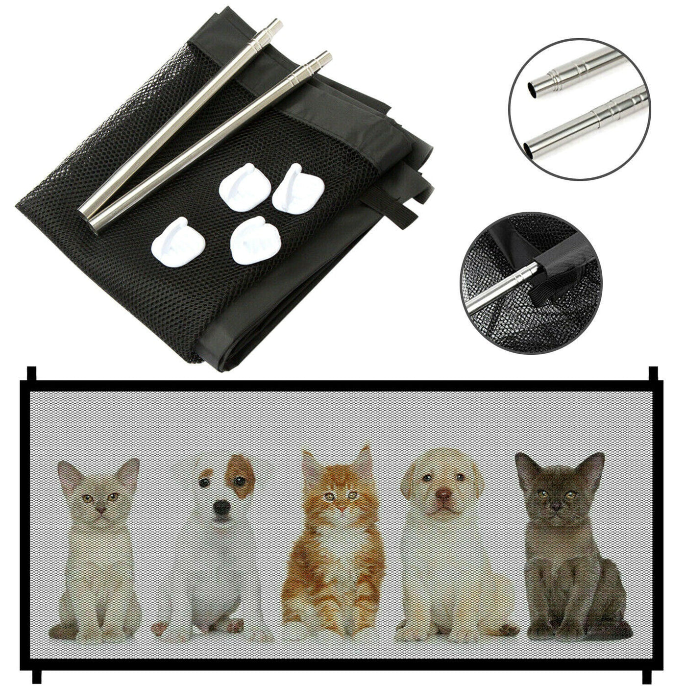 Pets Dog Cat Baby Safety Gate Mesh Fence Magic Portable Guard Net Stairs Doors null