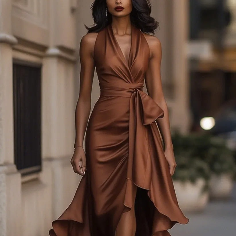 Luxury Burgundy Sequin One-Shoulder Evening Gown - Morderncharm store