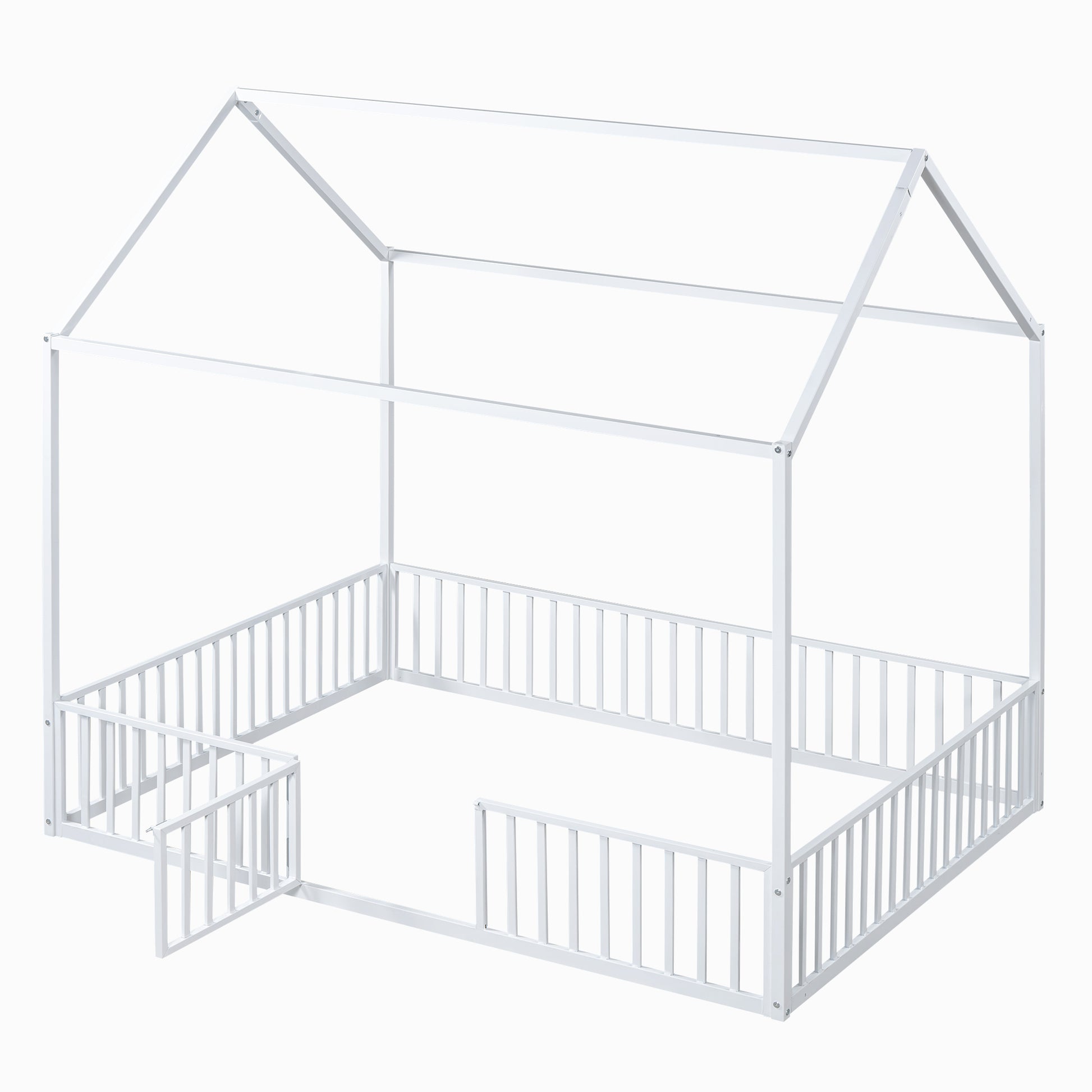 Twin modern wood house bed frame with a cozy cabin-style design and sturdy wooden construction, ideal for a child's bedroom.