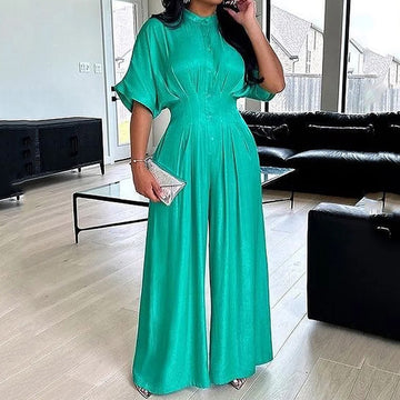 Emerald Green Satin Wide-Leg Jumpsuit