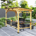 13' x 6' Wooden BBQ Grill Gazebo, Outdoor Hardtop Grill Gazebo with Metal Roof, 2 Bar Shelves and 6 Hooks, Natural - Morderncharm store