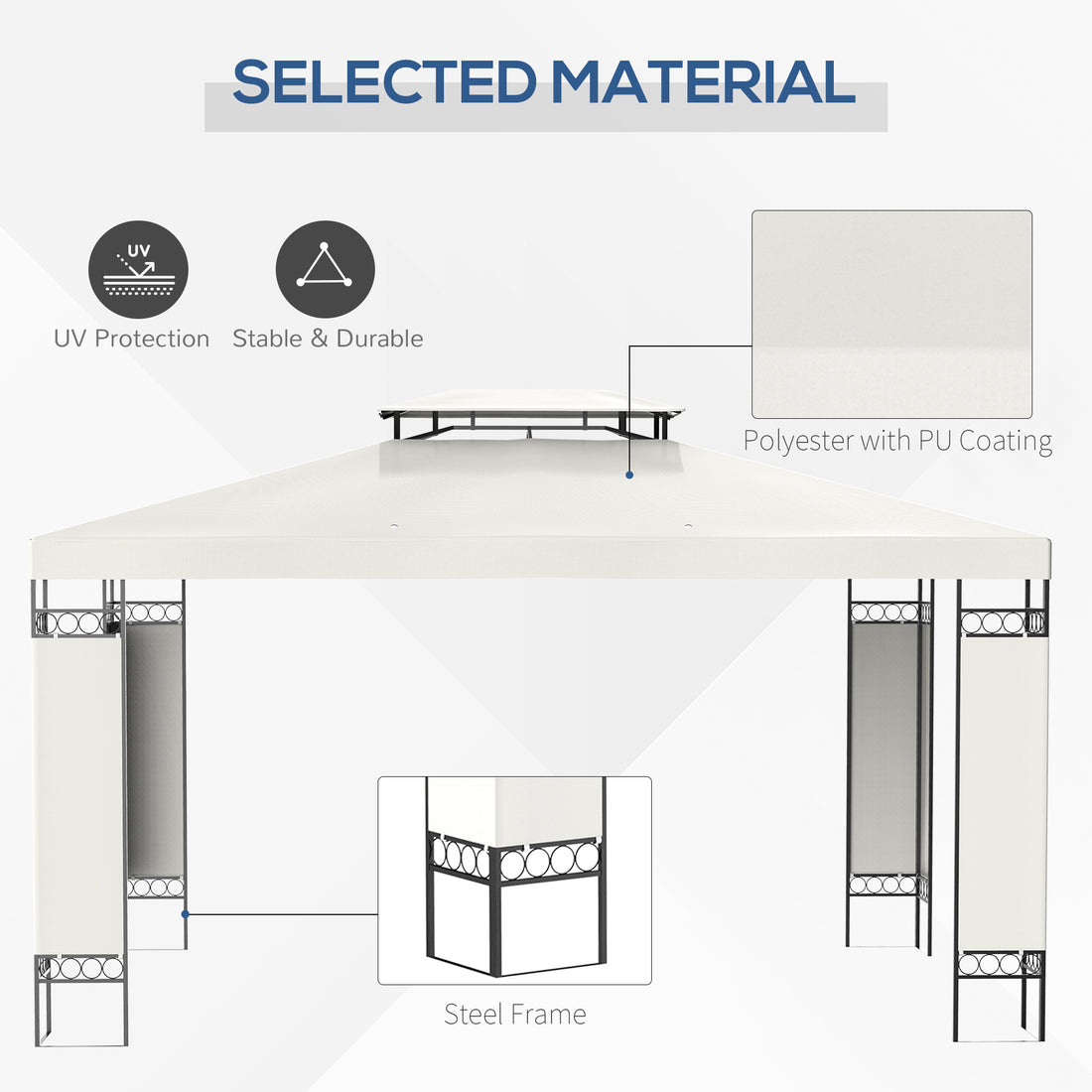 13' x 10' Patio Gazebo Outdoor Canopy Shelter w/ Double Vented Roof, Cream White