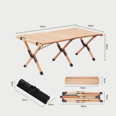 Outdoor Solid Wood Beech Egg Roll Table Camping Folding Table null