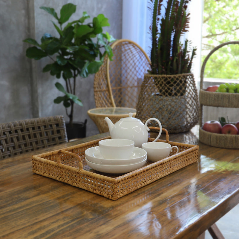 Tea Table Storage Rattan Desktop Storage Box Tray null