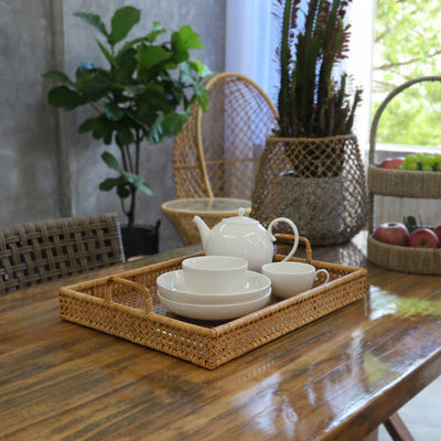 Tea Table Storage Rattan Desktop Storage Box Tray null