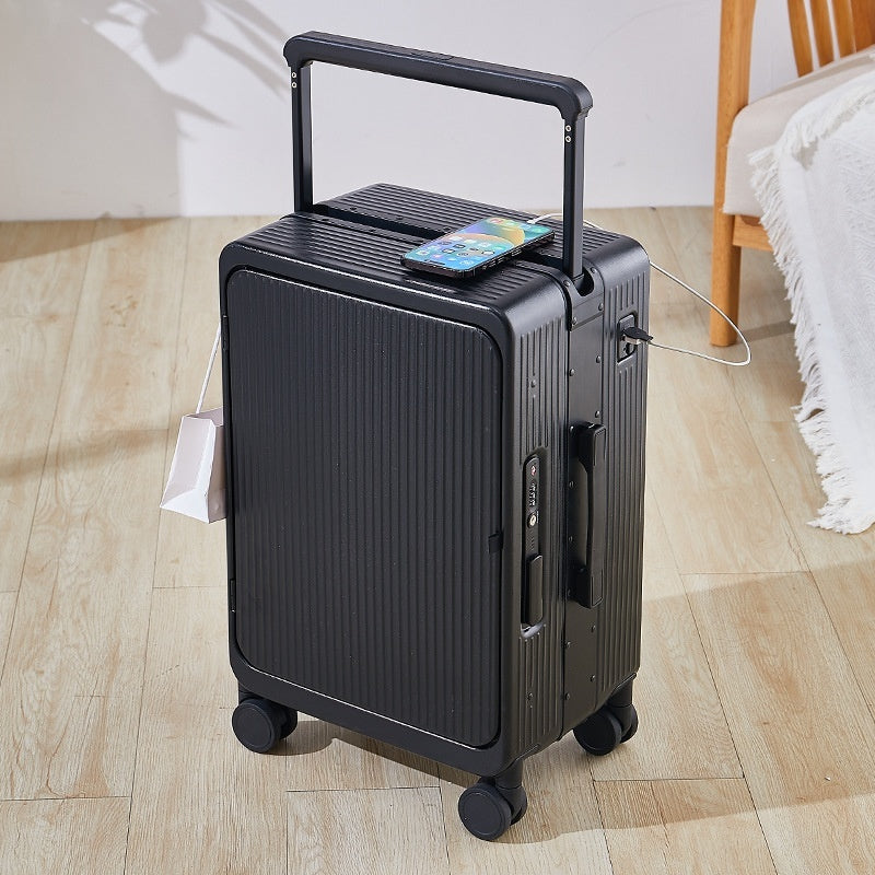 Multifunctional USB Charging Trolley Case Front Fastening Wide Trolley Universal Wheel 20-inch Boarding null