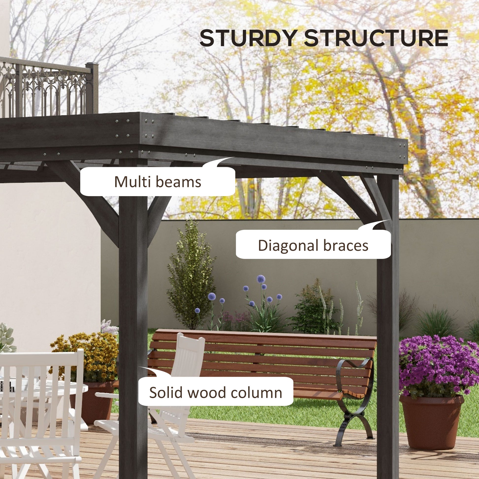 10' x 12' Outdoor Wooden Pergola, Grape Vine Gazebo with Concrete Anchors for Garden, Patio, Backyard, Deck, Gray - Morderncharm store