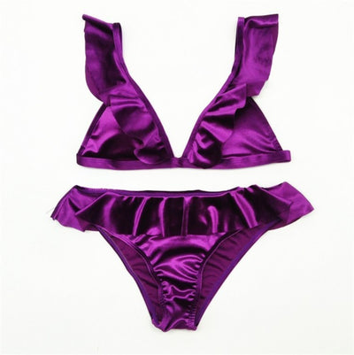 Women Ice Velvet Ruffle Bikini Sets Band null
