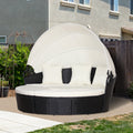 Five-Piece Rattan Garden Bed, With Canopy - Black/White - Morderncharm store