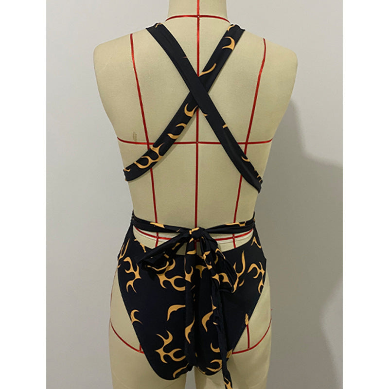 Ladies Printed Flame Stripe Bikini Swimsuit null