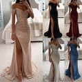 Luxury Black & Gold Velvet One-Shoulder Maxi Gown - Morderncharm store