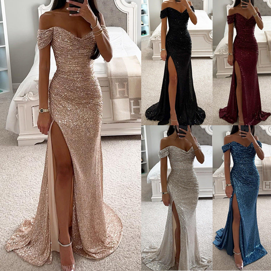 Luxury Black & Gold Velvet One-Shoulder Maxi Gown - Morderncharm store
