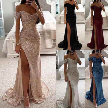 Luxury Black & Gold Velvet One-Shoulder Maxi Gown - Morderncharm store