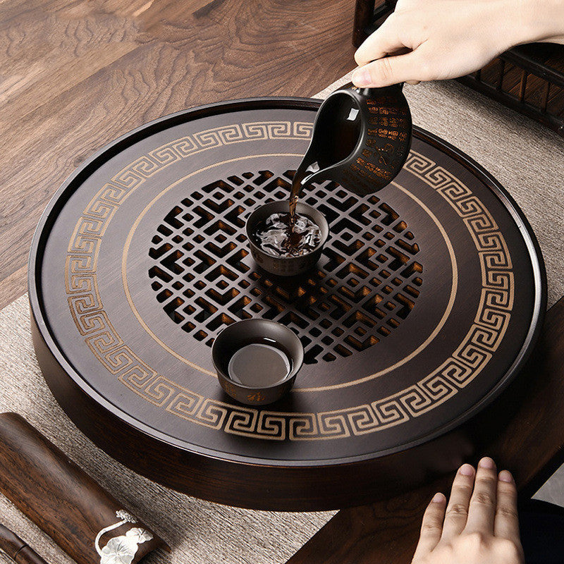 Bamboo Tea Tray Small Water Storage Retro Hollow Bubble Table Round null