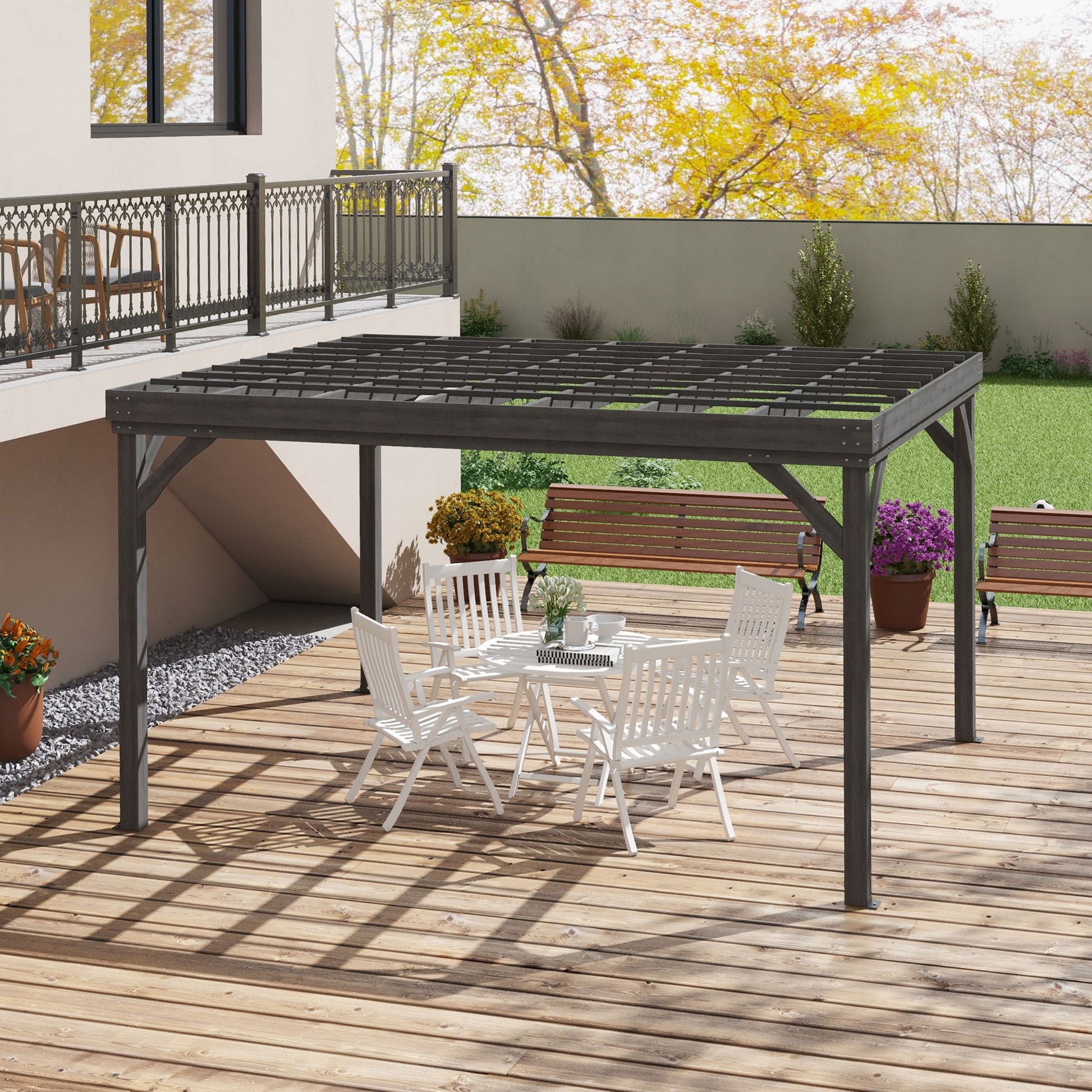 10' x 12' Outdoor Wooden Pergola, Grape Vine Gazebo with Concrete Anchors for Garden, Patio, Backyard, Deck, Gray - Morderncharm store