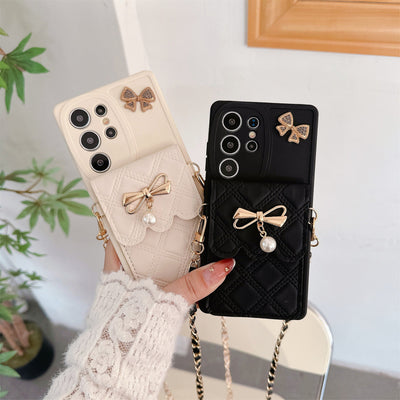 Applicable To S25Ultra Phone Case Pearl Butterfly Rhombus Card Holder Phone Case null