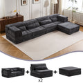 Compression Mahjong Sofa,Convertible Floor Sofa Bed,DIY Boneless Modular Sectional Sofa,No Assembly Required,Circle Fleece Fabric,Oversized 4 Seater With 1 Ottoman,Dark-grey - Morderncharm store
