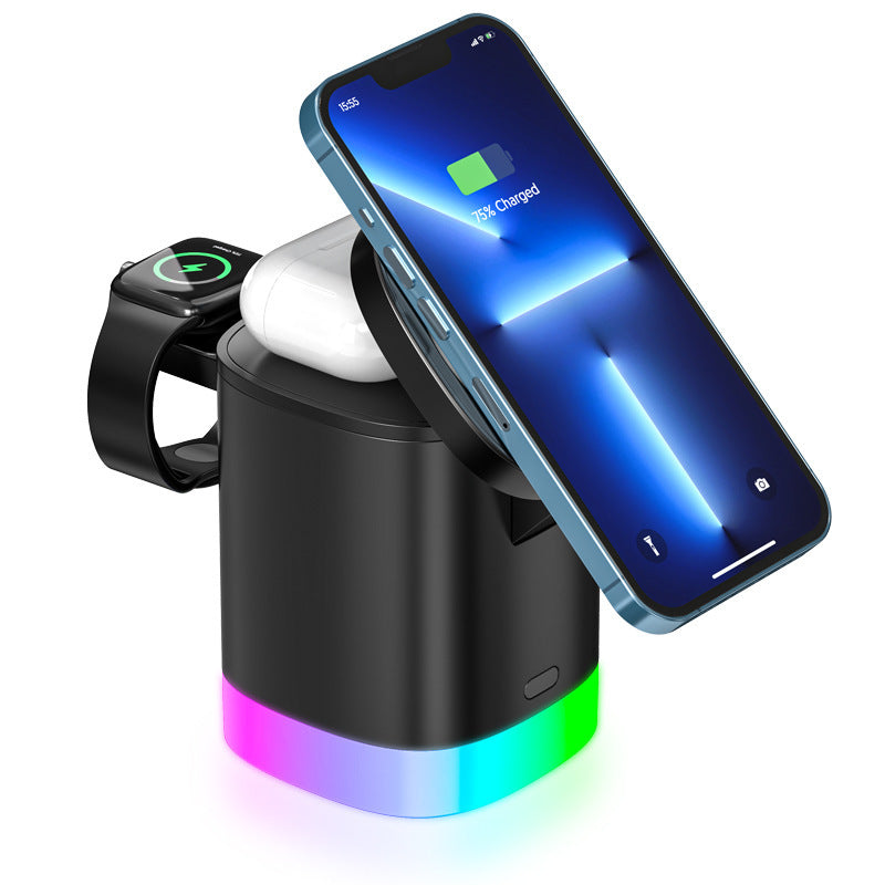 3 In 1 Magnetic Wireless Fast Charger For Smart Phone RGB Ambient Light Charging Station For Airpods IWatch null