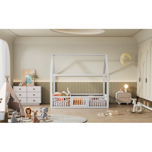 Montessori Floor House Bed with Safety Gate & Guardrails - Morderncharm store