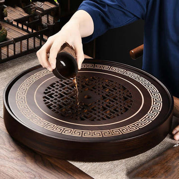 Bamboo Tea Tray Small Water Storage Retro Hollow Bubble Table Round null