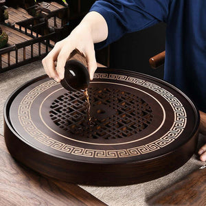 Bamboo Tea Tray Small Water Storage Retro Hollow Bubble Table Round null