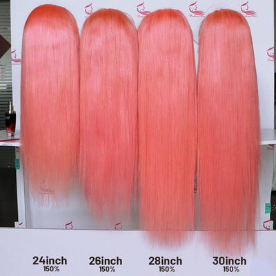 Human Hair 13x4 Front Lace Light Pink Straight Stripe Wig Headband null