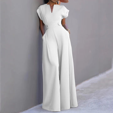 Architectural V-Neck Wide-Leg Jumpsuit