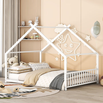 Twin Montessori Teepee House Bed with wooden frame and fabric tent, perfect for a cozy children's bedroom or play area.