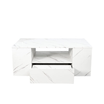 Modern Coffee Tables For Living Room, LED Coffee Table, Storage Coffee Table, Small Coffee Table, Wood Center Table With 2 Drawers And Open Side Shelf