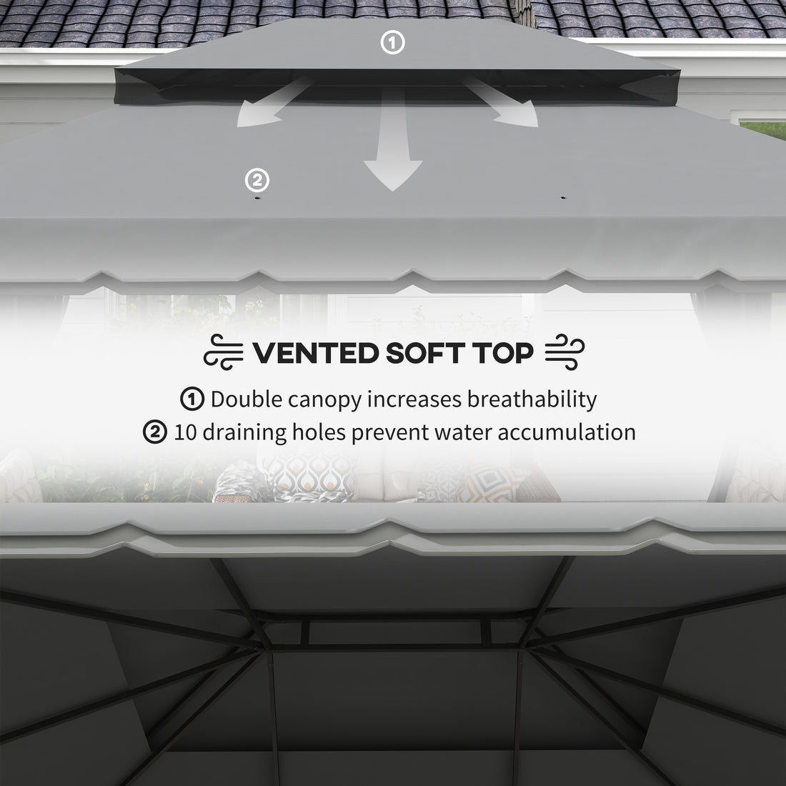 10' X 13' Patio Gazebo W/ Aluminum Frame Double Roof, Outdoor Gazebo Canopy Shelter With Netting & Curtains, Gray