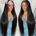 Real Human Hair Lace Wig Set Straight Hair Black Medium Length null
