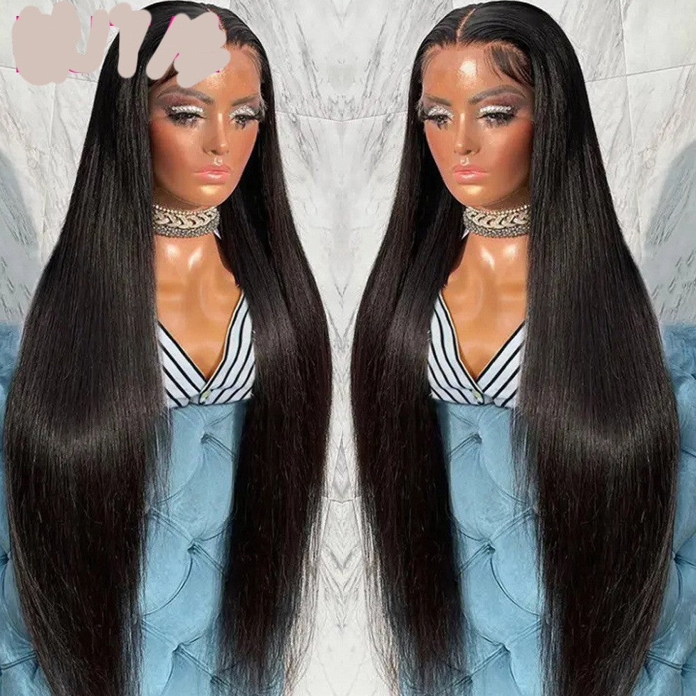 Real Human Hair Lace Wig Set Straight Hair Black Medium Length null