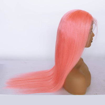 Human Hair 13x4 Front Lace Light Pink Straight Stripe Wig Headband null