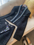 Diamond Blue And Fruit Collar Short Tweed Coat Short Skirt null