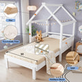 Wooden Bed, Pull Out Bed, 3ft Single Bed 90x190cm, Exquisite Safety Guardrails, Aesthetic Roof Design,  Pine MDF Plywood, White - Morderncharm store