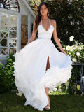 Women's French Romantic Strap Halter White Dress null