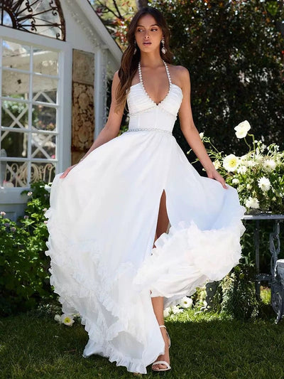 Women's French Romantic Strap Halter White Dress null
